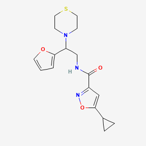 molecular formula C17H21N3O3S B2635355 5-cyclopropyl-N-(2-(furan-2-yl)-2-thiomorpholinoethyl)isoxazole-3-carboxamide CAS No. 2034456-20-5