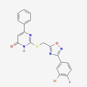 molecular formula C19H12BrFN4O2S B2635361 2-({[3-(3-Bromo-4-fluorophenyl)-1,2,4-oxadiazol-5-yl]methyl}sulfanyl)-6-phenyl-4-pyrimidinol CAS No. 1206989-79-8