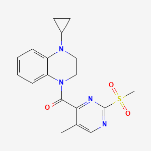 molecular formula C18H20N4O3S B2635363 (4-Cyclopropyl-2,3-dihydroquinoxalin-1-yl)-(5-methyl-2-methylsulfonylpyrimidin-4-yl)methanone CAS No. 2248881-54-9