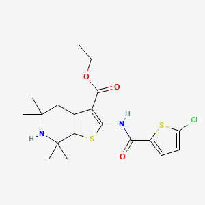 molecular formula C19H23ClN2O3S2 B2635369 Ethyl 2-[(5-chlorothiophene-2-carbonyl)amino]-5,5,7,7-tetramethyl-4,6-dihydrothieno[2,3-c]pyridine-3-carboxylate CAS No. 864860-40-2