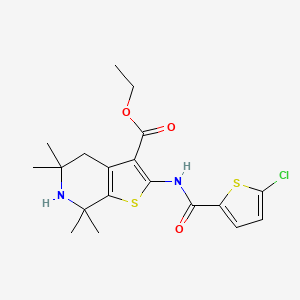 molecular formula C19H23ClN2O3S2 B2635369 ethyl 2-(5-chlorothiophene-2-amido)-5,5,7,7-tetramethyl-4H,5H,6H,7H-thieno[2,3-c]pyridine-3-carboxylate CAS No. 864860-40-2