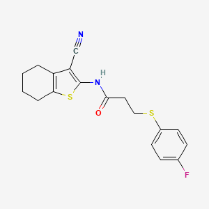 molecular formula C18H17FN2OS2 B2635414 N-(3-cyano-4,5,6,7-tetrahydrobenzo[b]thiophen-2-yl)-3-((4-fluorophenyl)thio)propanamide CAS No. 896353-49-4