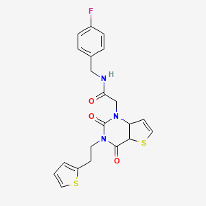 molecular formula C21H18FN3O3S2 B2635459 2-{2,4-dioxo-3-[2-(thiophen-2-yl)ethyl]-1H,2H,3H,4H-thieno[3,2-d]pyrimidin-1-yl}-N-[(4-fluorophenyl)methyl]acetamide CAS No. 1260991-77-2