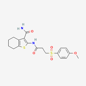 molecular formula C19H22N2O5S2 B2635464 2-(3-((4-Methoxyphenyl)sulfonyl)propanamido)-4,5,6,7-tetrahydrobenzo[b]thiophene-3-carboxamide CAS No. 922910-25-6