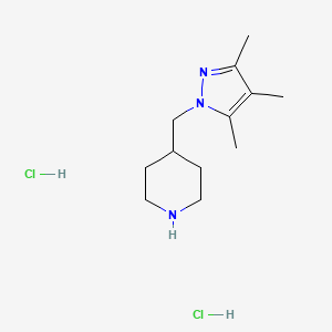 molecular formula C12H23Cl2N3 B2635475 4-[(trimethyl-1H-pyrazol-1-yl)methyl]piperidine dihydrochloride CAS No. 1909319-73-8