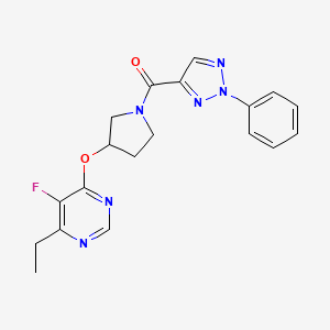 molecular formula C19H19FN6O2 B2635508 (3-((6-ethyl-5-fluoropyrimidin-4-yl)oxy)pyrrolidin-1-yl)(2-phenyl-2H-1,2,3-triazol-4-yl)methanone CAS No. 2034298-65-0