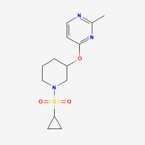 molecular formula C13H19N3O3S B2635509 4-((1-(Cyclopropylsulfonyl)piperidin-3-yl)oxy)-2-methylpyrimidine CAS No. 2034561-14-1