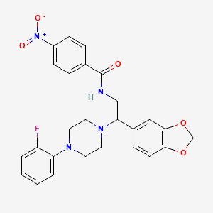 molecular formula C26H25FN4O5 B2635511 N-(2-(benzo[d][1,3]dioxol-5-yl)-2-(4-(2-fluorophenyl)piperazin-1-yl)ethyl)-4-nitrobenzamide CAS No. 896352-31-1