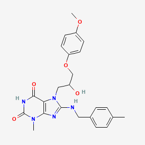 molecular formula C24H27N5O5 B2635515 7-(2-hydroxy-3-(4-methoxyphenoxy)propyl)-3-methyl-8-((4-methylbenzyl)amino)-1H-purine-2,6(3H,7H)-dione CAS No. 505080-70-6