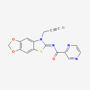 molecular formula C16H10N4O3S B2635528 (E)-N-(7-(prop-2-yn-1-yl)-[1,3]dioxolo[4',5':4,5]benzo[1,2-d]thiazol-6(7H)-ylidene)pyrazine-2-carboxamide CAS No. 1173491-45-6