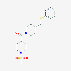 molecular formula C18H27N3O3S2 B2635529 (1-(Methylsulfonyl)piperidin-4-yl)(4-((pyridin-2-ylthio)methyl)piperidin-1-yl)methanone CAS No. 1421462-63-6