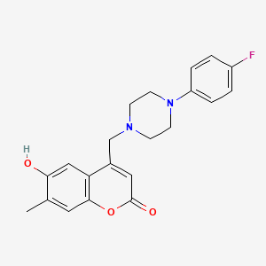 molecular formula C21H21FN2O3 B2635534 4-[[4-(4-Fluorophenyl)piperazin-1-yl]methyl]-6-hydroxy-7-methylchromen-2-one CAS No. 859112-01-9