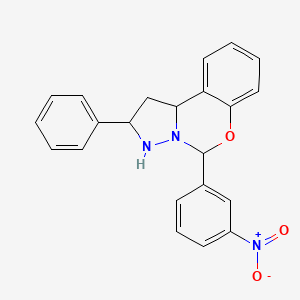 molecular formula C22H19N3O3 B2635535 5-(3-Nitrophenyl)-2-phenyl-1,2,3,10b-tetrahydropyrazolo[1,5-c][1,3]benzoxazine CAS No. 1177955-52-0