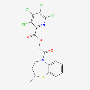 molecular formula C18H14Cl4N2O3S B2635536 2-(2-Methyl-2,3,4,5-tetrahydro-1,5-benzothiazepin-5-yl)-2-oxoethyl 3,4,5,6-tetrachloropyridine-2-carboxylate CAS No. 1057738-44-9