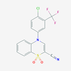 molecular formula C16H8ClF3N2O2S B2635558 4-(4-chloro-3-(trifluoromethyl)phenyl)-4H-benzo[b][1,4]thiazine-2-carbonitrile 1,1-dioxide CAS No. 1207009-43-5