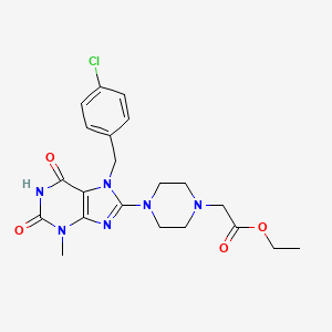 molecular formula C21H25ClN6O4 B2635564 乙酸2-(4-(7-(4-氯苄基)-3-甲基-2,6-二氧代-2,3,6,7-四氢-1H-嘌呤-8-基)哌嗪-1-基)乙酯 CAS No. 898409-37-5
