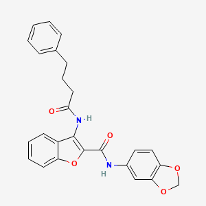 molecular formula C26H22N2O5 B2635579 N-(benzo[d][1,3]dioxol-5-yl)-3-(4-phenylbutanamido)benzofuran-2-carboxamide CAS No. 888463-55-6