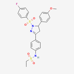 molecular formula C24H24FN3O5S2 B2635615 N-(4-(1-((4-氟苯基)磺酰基)-5-(4-甲氧基苯基)-4,5-二氢-1H-吡唑-3-基)苯基)乙磺酰胺 CAS No. 838381-07-0