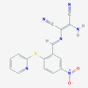 (2Z)-2-amino-3-[(E)-{[5-nitro-2-(pyridin-2-ylsulfanyl)phenyl]methylidene}amino]but-2-enedinitrile