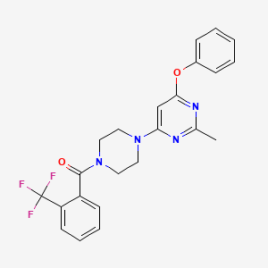 molecular formula C23H21F3N4O2 B2635674 (4-(2-Methyl-6-phenoxypyrimidin-4-yl)piperazin-1-yl)(2-(trifluoromethyl)phenyl)methanone CAS No. 946372-05-0