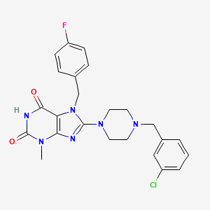 molecular formula C24H24ClFN6O2 B2635675 8-(4-(3-chlorobenzyl)piperazin-1-yl)-7-(4-fluorobenzyl)-3-methyl-1H-purine-2,6(3H,7H)-dione CAS No. 886909-55-3