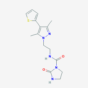 molecular formula C15H19N5O2S B2635686 N-(2-(3,5-二甲基-4-(噻吩-2-基)-1H-吡唑-1-基)乙基)-2-氧代咪唑烷-1-甲酰胺 CAS No. 2034554-48-6