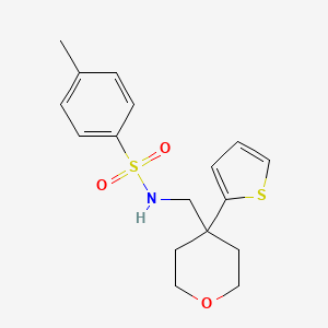 molecular formula C17H21NO3S2 B2635700 4-methyl-N-((4-(thiophen-2-yl)tetrahydro-2H-pyran-4-yl)methyl)benzenesulfonamide CAS No. 1203192-01-1