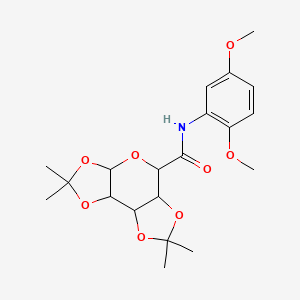 molecular formula C20H27NO8 B2635754 N-(2,5-dimethoxyphenyl)-2,2,7,7-tetramethyltetrahydro-3aH-bis([1,3]dioxolo)[4,5-b:4',5'-d]pyran-5-carboxamide CAS No. 1093408-13-9