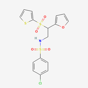 molecular formula C16H14ClNO5S3 B2635791 4-氯-N-[2-(2-呋喃基)-2-(2-噻吩基磺酰基)乙基]苯磺酰胺 CAS No. 877817-03-3