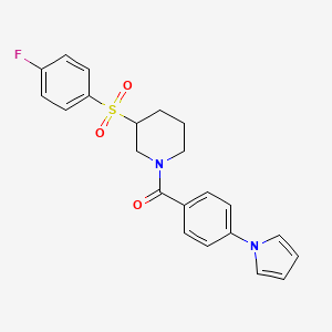 molecular formula C22H21FN2O3S B2635821 3-(4-氟苯磺酰基)-1-[4-(1H-吡咯-1-基)苯甲酰基]哌啶 CAS No. 2185590-59-2