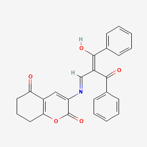 molecular formula C25H19NO5 B2635829 3-[(2-benzoyl-3-oxo-3-phenylprop-1-en-1-yl)amino]-5,6,7,8-tetrahydro-2H-chromene-2,5-dione CAS No. 477888-25-8