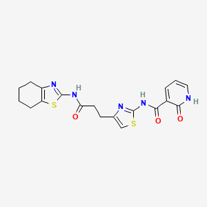 molecular formula C19H19N5O3S2 B2635858 2-oxo-N-(4-(3-oxo-3-((4,5,6,7-tetrahydrobenzo[d]thiazol-2-yl)amino)propyl)thiazol-2-yl)-1,2-dihydropyridine-3-carboxamide CAS No. 1207057-86-0