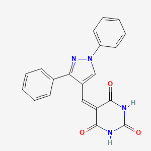 molecular formula C20H14N4O3 B2635881 5-(1,3-Diphenyl-1H-pyrazol-4-ylmethylene)-pyrimidine-2,4,6-trione CAS No. 221619-35-8