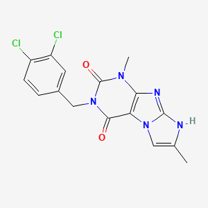 molecular formula C16H13Cl2N5O2 B2635890 3-(3,4-dichlorobenzyl)-1,7-dimethyl-1H-imidazo[2,1-f]purine-2,4(3H,8H)-dione CAS No. 922470-25-5