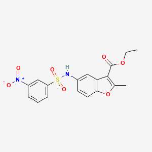 molecular formula C18H16N2O7S B2635916 2-甲基-5-[(3-硝基苯基)磺酰胺基]-1-苯并呋喃-3-羧酸乙酯 CAS No. 305373-78-8