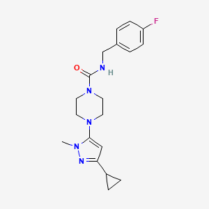 molecular formula C19H24FN5O B2635924 4-(3-环丙基-1-甲基-1H-吡唑-5-基)-N-(4-氟苄基)哌嗪-1-甲酰胺 CAS No. 2034479-79-1