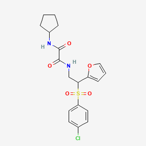 molecular formula C19H21ClN2O5S B2635931 N1-(2-((4-chlorophenyl)sulfonyl)-2-(furan-2-yl)ethyl)-N2-cyclopentyloxalamide CAS No. 896328-29-3