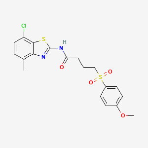 molecular formula C19H19ClN2O4S2 B2635945 N-(7-chloro-4-methylbenzo[d]thiazol-2-yl)-4-((4-methoxyphenyl)sulfonyl)butanamide CAS No. 941987-37-7