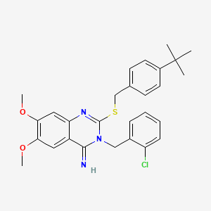 molecular formula C28H30ClN3O2S B2635946 2-{[4-(tert-butyl)benzyl]sulfanyl}-3-(2-chlorobenzyl)-6,7-dimethoxy-4(3H)-quinazolinimine CAS No. 866144-94-7