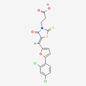 molecular formula C17H11Cl2NO4S2 B2635960 (Z)-3-(5-((5-(2,4-dichlorophenyl)furan-2-yl)methylene)-4-oxo-2-thioxothiazolidin-3-yl)propanoic acid CAS No. 691881-60-4
