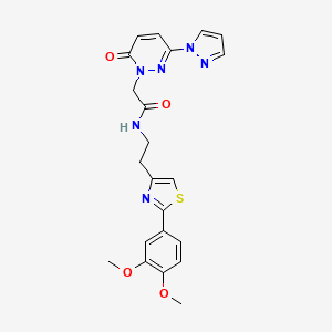 molecular formula C22H22N6O4S B2635966 N-(2-(2-(3,4-dimethoxyphenyl)thiazol-4-yl)ethyl)-2-(6-oxo-3-(1H-pyrazol-1-yl)pyridazin-1(6H)-yl)acetamide CAS No. 1351614-45-3