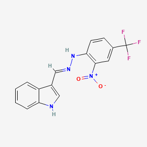 molecular formula C16H11F3N4O2 B2635972 3-[(1E)-{2-[2-硝基-4-(三氟甲基)苯基]肼-1-亚基}甲基]-1H-吲哚 CAS No. 339016-00-1