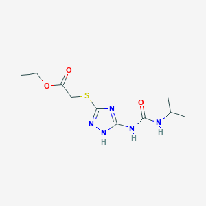 molecular formula C10H17N5O3S B2635979 ethyl 2-[(3-{[(isopropylamino)carbonyl]amino}-1H-1,2,4-triazol-5-yl)sulfanyl]acetate CAS No. 866010-96-0