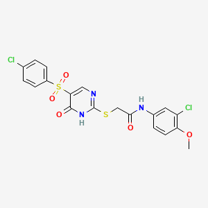 molecular formula C19H15Cl2N3O5S2 B2635995 N-(3-氯-4-甲氧基苯基)-2-((5-((4-氯苯基)磺酰基)-6-氧代-1,6-二氢嘧啶-2-基)硫代)乙酰胺 CAS No. 892297-22-2