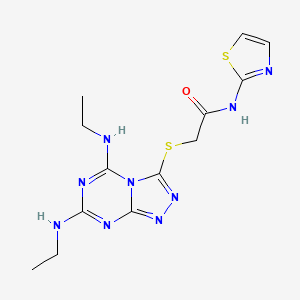molecular formula C13H17N9OS2 B2636008 2-((5,7-bis(ethylamino)-[1,2,4]triazolo[4,3-a][1,3,5]triazin-3-yl)thio)-N-(thiazol-2-yl)acetamide CAS No. 898443-64-6