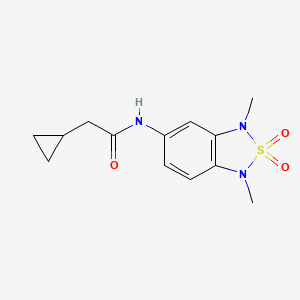 molecular formula C13H17N3O3S B2636010 2-cyclopropyl-N-(1,3-dimethyl-2,2-dioxido-1,3-dihydrobenzo[c][1,2,5]thiadiazol-5-yl)acetamide CAS No. 2034483-78-6