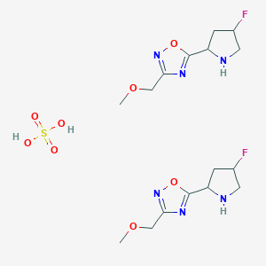 molecular formula C16H26F2N6O8S B2636015 5-(4-氟吡咯烷-2-基)-3-(甲氧基甲基)-1,2,4-恶二唑半硫酸盐 CAS No. 2097936-55-3