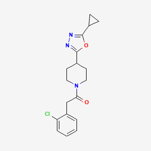 molecular formula C18H20ClN3O2 B2636032 2-(2-Chlorophenyl)-1-(4-(5-cyclopropyl-1,3,4-oxadiazol-2-yl)piperidin-1-yl)ethanone CAS No. 1209431-41-3