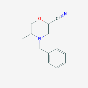 molecular formula C13H16N2O B2636048 4-Benzyl-5-methylmorpholine-2-carbonitrile CAS No. 1823637-80-4