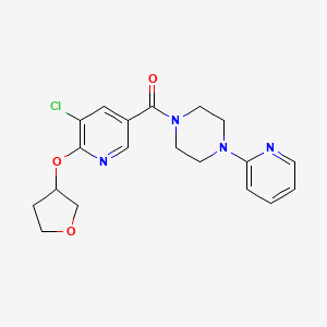 molecular formula C19H21ClN4O3 B2636063 （5-氯-6-（（四氢呋喃-3-基）氧基）吡啶-3-基）（4-（吡啶-2-基）哌嗪-1-基）甲苯酮 CAS No. 1904226-74-9